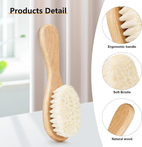 Baby Hair Brush, Wooden Goat Bristles for Newborns & Toddlers, Ideal for Cradle Cap, Hypoallergenic, 1 Count