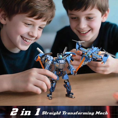 Ubrixmen 2 1 Sets, 6+(Blue) in Transforming Mech Robot Building Mecha Robot City Toy Converts to Transport Plane
