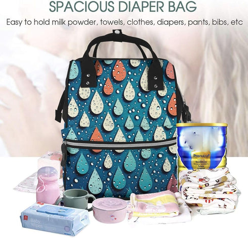HCBPWVQA Backpack Daypacks Backpack Mommy Water Drops Dots Diaper Bag with Changing Pad and Pacifier Holder