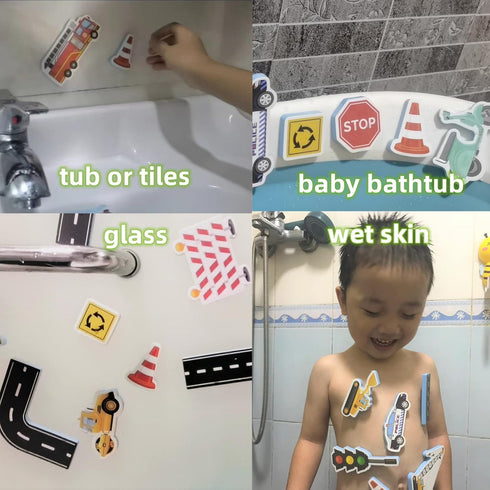 Foam Bath Toys for Toddlers, 29 Piece Vehicles Bath Stickers with Storage Bag for Fun Bathing Experience
