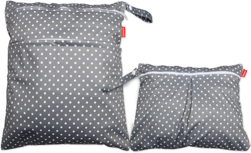 Damero 2pcs Wet and Dry Bag, Travel Bag with Handle for Cloth Diaper, Pumping Parts, Clothes, Gray Dots