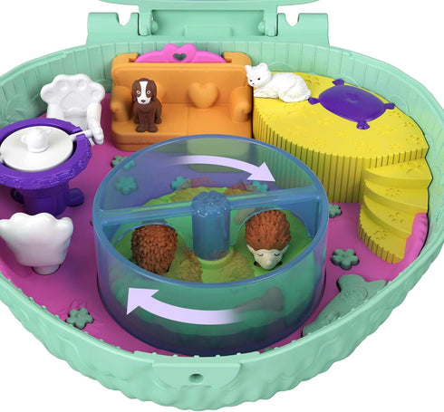 Polly Pocket Compact Playset, Hedgehog Cafe with 2 Micro Dolls & Accessories, Travel Toys with Surprise Reveals