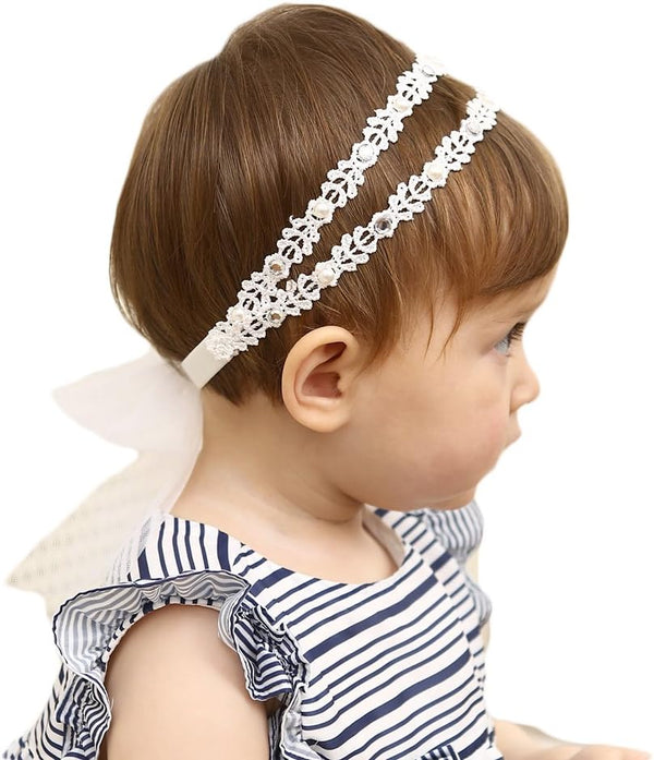 DANMY Baby Girl Super Elastic Headband, Cotton Lace Toddler Hair Band, Infant Soft Turban Set