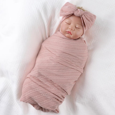 OMUKY Newborn Receiving Blanket Bow Headband and Beanie Set Baby Swaddle Receiving Blankets Baby Boy Girls Nursery Swaddle Wrap(Pink)