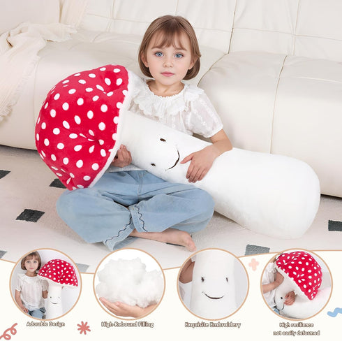 28'' Large Mushroom Plush Pillow, Red Mushroom Shaped Stuffed Animal, Soft Big Plushies Gift for Kids