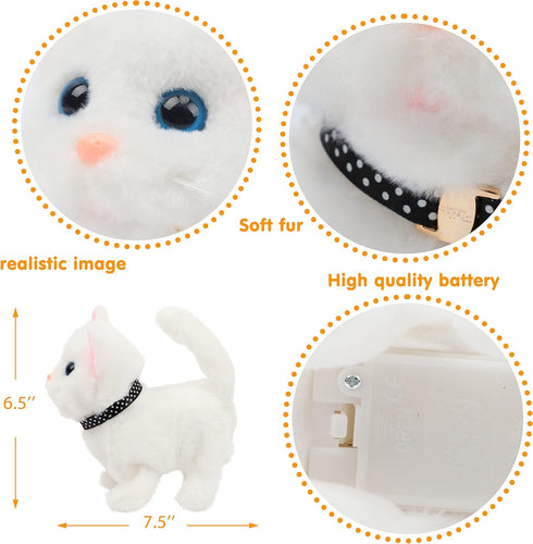 Easfan Walking Kitty Plush Toy, Electric Interactive Cat Stuffed Animal, Meowing Tail Wagging Head Nodding, Birthday