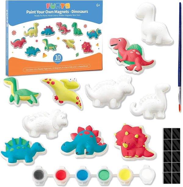 Funto Dinosaur Painting Kit for Kids, 27 PCS Crafts Set to Paint Your Own Figurines with Magnet, Creative DIY Activity