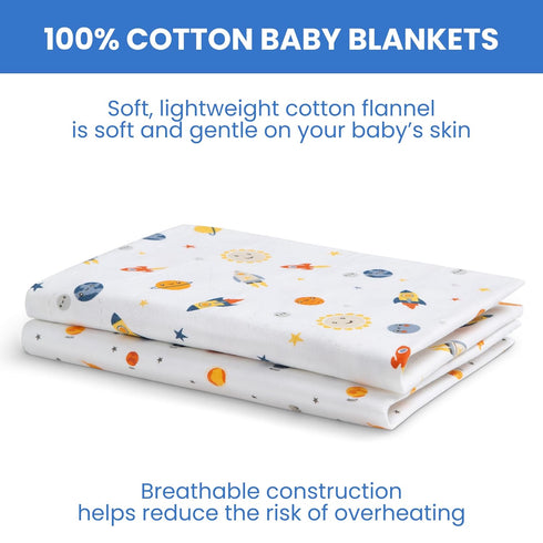 Delta Children 100% Cotton Flannel Baby Receiving Blankets for Girls and Boys – 30x30 Inches (Pack of 2), Space