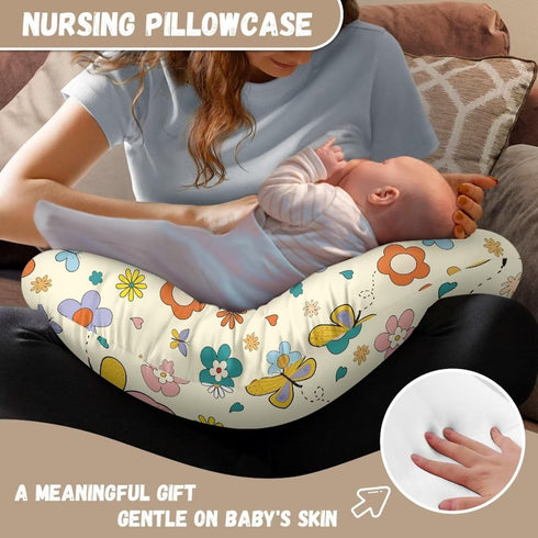 Kathyboom Hippie Flower Nursing Pillow Cover, Ultra Soft Breathable Breastfeeding Bottle Feeding Pillowcase