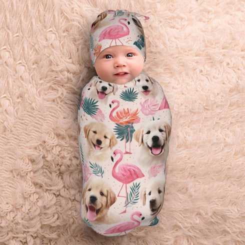 Nanyizly Set 0-6m Cute Puppies Flamingos Leaves Newborns Beanie Swaddle Blanket Baby Receiving Blankets for Infant Boy