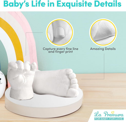La Premura Baby Keepsake Hand Casting Kit with Shadow Box Frame - Plaster Hand Mold Baby Casting Kit for Infant Hand