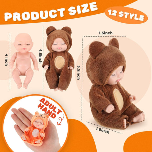 12 4 Inch Set 3+ Hanaive Pcs Mini Reborn Baby Doll Cute Easter Doll Gifts Realistic Dolls with Clothes Lifelike Mini