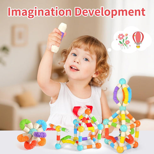 Bloomsmary 58PCS 3-5 4-7, set Extendable Magnetic Building Sticks, STEM Educational Montessori Toys for Toddlers