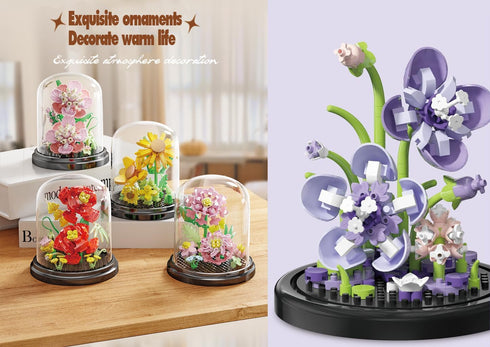 Jollcnoia Set Lily Bloom Home Bouquets Dust Cover Building Toy Creative Assembly Bonsai Tree, Ideal for Valentine's