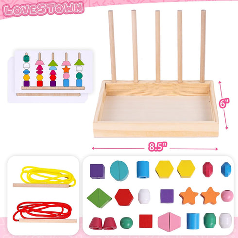 LovesTown Beads Sequencing Toy, Montessori Wooden Stacking Toys for Kids, Educational Preschool Learning Gifts for Boys