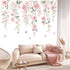 wondever Large Pink Flowers Wall Stickers Hanging Vine Floral Leaves Peel and Stick Wall Art Decals for Baby Nursery