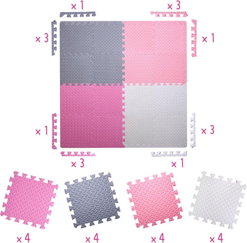16Pcs 4 0.4 Coolcandy Baby Foam Play Mat with Edge Strips, Colors Interlocking Floor Tiles, Thickened Non-Slip Puzzle