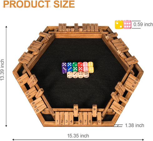 1-6 24 BIVOMON Players Shut The Box Dice Game, Wooden Board Table Math Game for Kids Adult with Dice, Close The Box