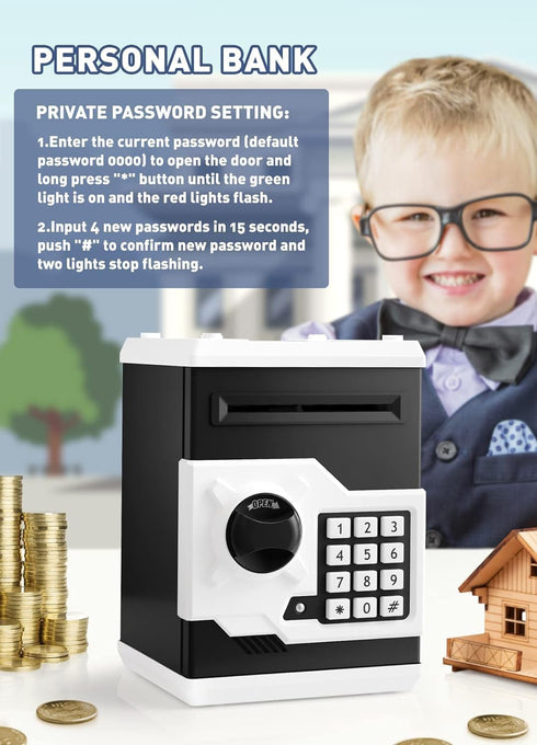 Playsheek Piggy Bank for Girls Boys Large Electronic Money Coin Banks with Password Protection, Automatic Paper Money