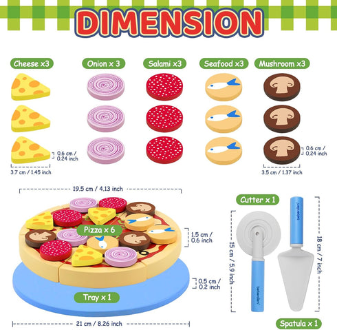 Wooden Pizza Toys for Kids - 24Pcs Cutting Toy Pizza Play Food Set for 3-5 Year Old Toddlers