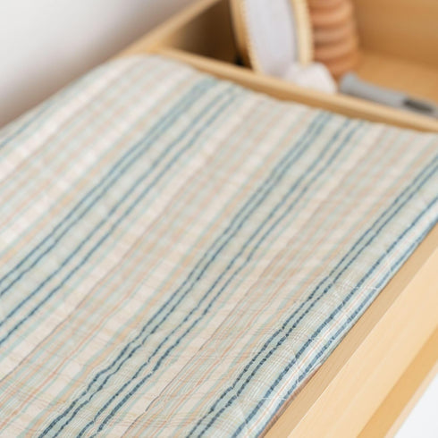 Crane Baby Change Pad Cover, Charlie Farmhouse Quilted Striped Changing Pad Cover, Neutral Changing Mat Cover