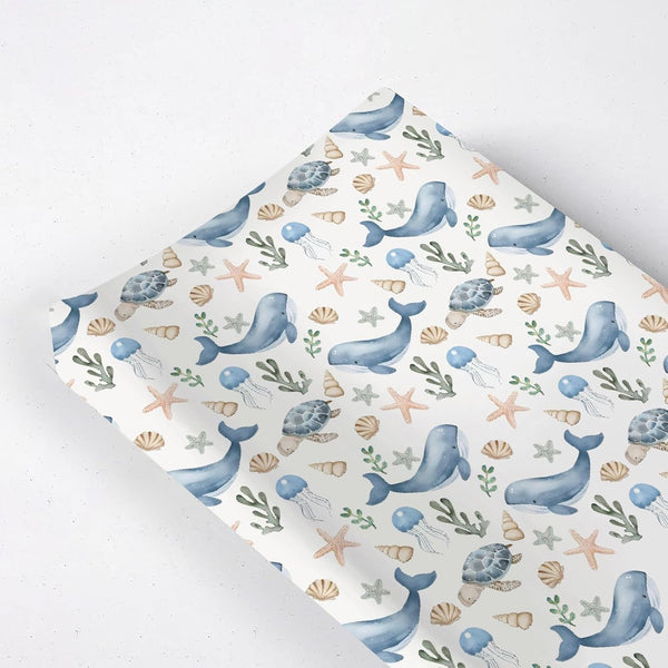 KuphiL10C Watercolor Ocean Whale Sea Turtle Starfish Seashells Pattern Baby Changing Pad Cover,