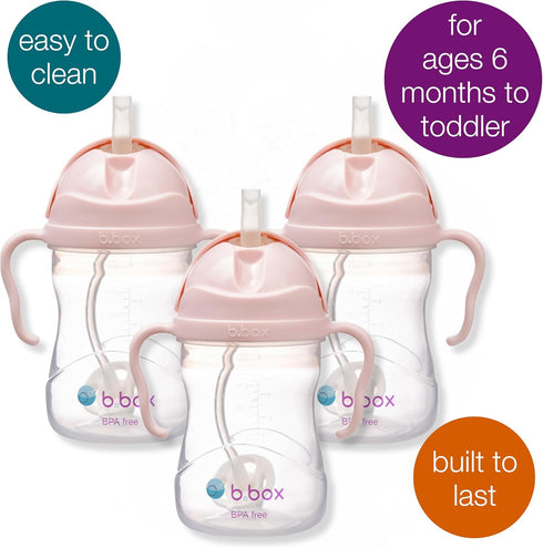 (3-Pack). 6m+ 8oz) b.box Sippy Cup with Weighted Straw Leak Proof, Easy Grip. BPA Free & Dishwasher Safe. Ideal