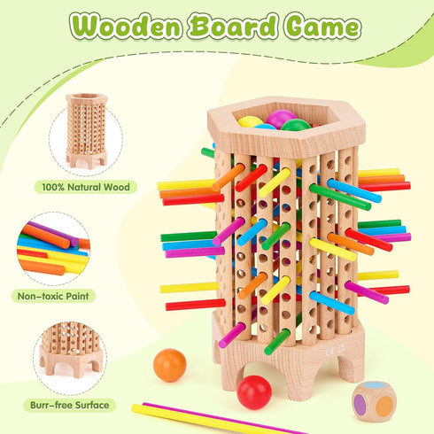WhimsiPlay 36 3 4 5 6 Montessori Game Wooden Board Game, Colorful Wooden Sticks Dice Game, Math Educational Toy