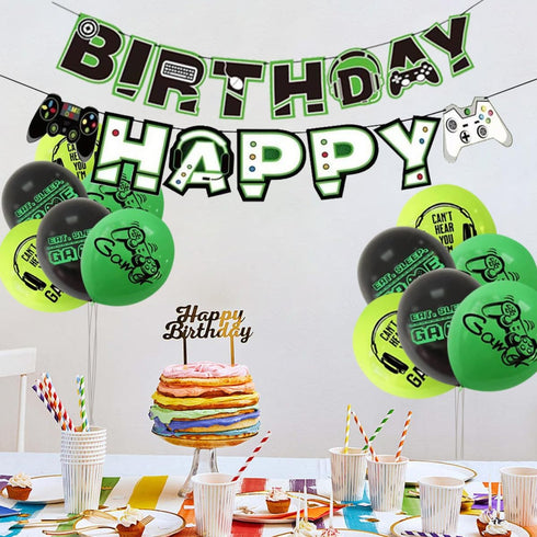 Video Game Decorations: Happy Birthday Banner and Balloons for Kids, Boys, Girls - Video Game Theme Party Supplies
