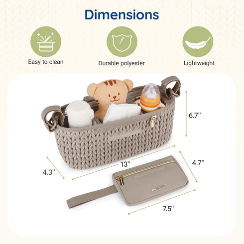 mommore Stroller Organizer with Insulated Cup Holders, Adjustable Stroller Caddy with Detachable Phone Bag, Stroller