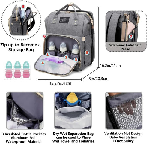 SSHLT Mommy Backpack(TD1273C-DHDH) Bag Lightweight Portable Folding Crib Bed Large-capacity Travel Maternity Bags Baby