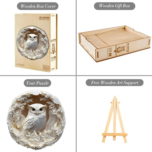 300 3D Decor13.3in Wooden Puzzles Adults Pieces, White Owl Animal Shaped Wood Puzzle with Unique Paper Carved Effect
