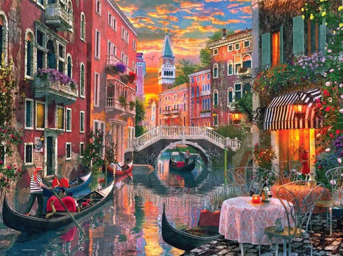 Majestic by Springbok - Venice Evening - 1000 Piece Jigsaw Puzzle Illustration of Venice Canal at Sunset