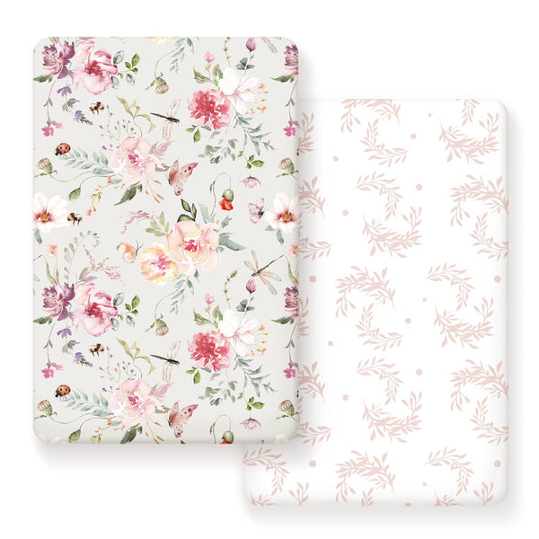 Fitted Pack n Play Sheets Set, 2 Pack, Stretchy Ultra Soft Jersey Knit for Girls, Safe and Snug