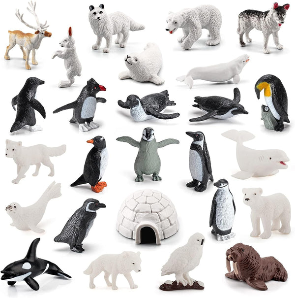 26Pcs Arctic Animal Figures - Polar Animal Toys Figurines with Penguins, Arctic Fox, Wolf, Polar Bear for Kids