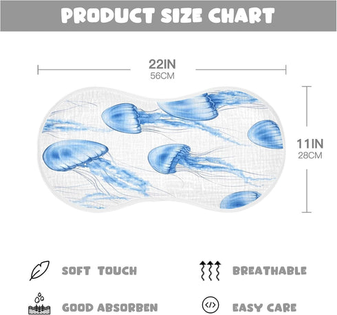 YETTASBIN Blue Jellyfish Muslin Baby Burp Cloth, Super Soft Absorbent Cotton Burp Rag Baby Bibs Feeding Cloth