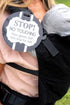 THREE LITTLE TOTS Black and White Stop No Touching Baby Car Seat Sign, CPSIA Safety Tested Stroller Tag