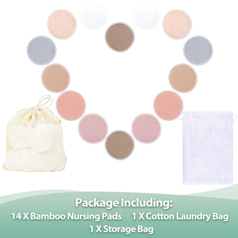 wegreeco Nursing Breast Pads (14 Pack) with Laundry Bag & Travel Storage Bag, Washable & Reusable Nursing Pads