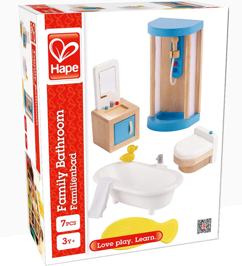 Hape Wooden Doll House Furniture Family Bathroom Set, Small, White