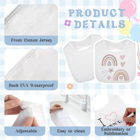 10 Toulite Pcs White Bibs for Baby Washable Reusable Waterproof Cotton Feeder Bibs with Double Sided Design for Baby