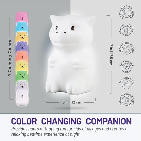 Lumipets Remote Control Silicone Night Light for Kids - Dragon Design, Rechargeable Lamp with Sleep Timer