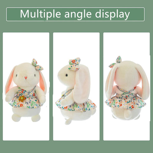 Soft and Cute Plush Rabbit, Small Flower Skirt Wearing Bow Rabbit Toys, Washable Stuffed Animal Rabbit for Children's