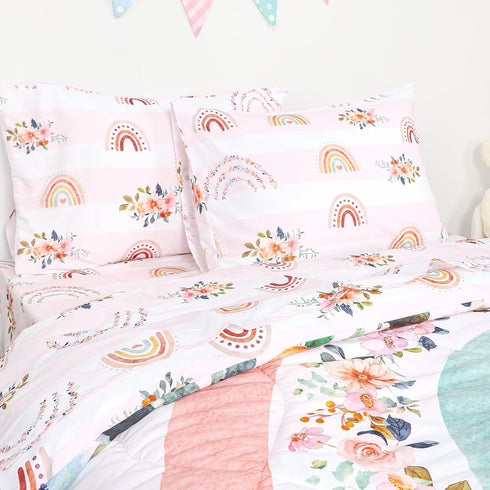 Sets Set 5 Set Toddler Bedding Twin Size for Girls, Rainbow Toddler Crib Bedding Piece Floral Toddler Comforter