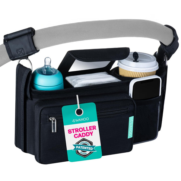Swanoo Stroller Caddy Organizer With Cup Holder, Non Slip Straps Bag for