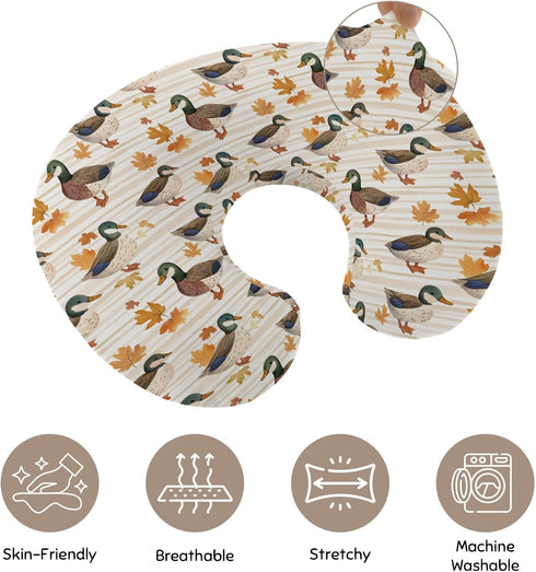 Wicbfdfv Thanksgiving Mallard Duck Maple Leaves Stripe Nursing Pillow Cover Ultra-Soft Comfortable for Baby Girls Boys