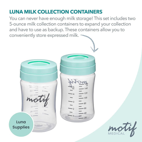 (Set 2, 160 ml) Motif Medical Breast Milk Storage Bottles for Luna Breast Pump - Durable Plastic Breastfeeding