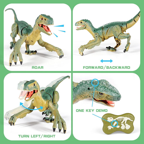 VERTOY Remote Control Dinosaur Toy - Walking Velociraptor with Light and Sound for Kids 3-12