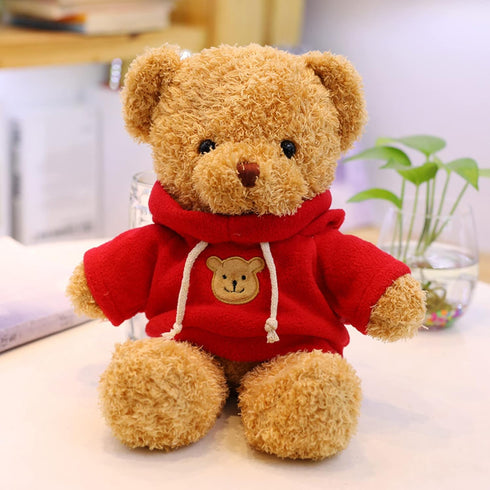 11.8 Inches Teddy Bear Stuffed Animals, Soft Plush Cute Doll with Hoodie for Boys & Girls (Red)