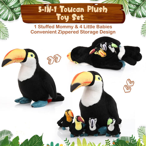 5 14 Inch Mommy 4 Tummy HyDren Pcs Stuffed Animal Black Bird Stuffed Animal Large Realistic Bird with Small Plushies