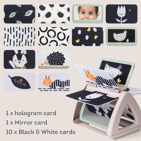 Taf Toys Black & White Rattling Spinning Book, High Contrast Newborn Baby Toy 0-6 6-12 Months with Mirror for Cognitive